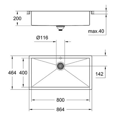 Grohe Edelstahlspüle K700 31580 1 Becken 864 x 464 mm Einbau flächenbündig, 600 mm, Farbe silber Bild 3