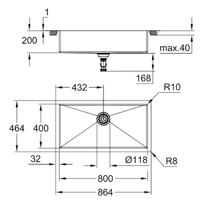 Grohe Edelstahlspüle K700 31580_1 1 Becken, 200 x 464 mm Bild 3