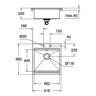 Grohe Edelstahlspüle K800 31583 1 Becken 518 x 560 mm Einbau flächenbündig, 640 mm, Farbe silber Bild 3