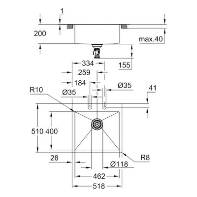 Grohe Edelstahlspüle K800 31583_1 1 Becken, 200 x 510 mm Bild 3