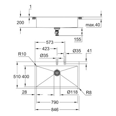 Grohe Edelstahlspüle K800 31584_1 1 Becken, 200 x 510 mm Bild 3