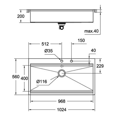 Grohe Edelstahlspüle K800 31586 1 Becken 1024 x 560 mm Einbau flächenbündig, 640 mm, Farbe silber Bild 3