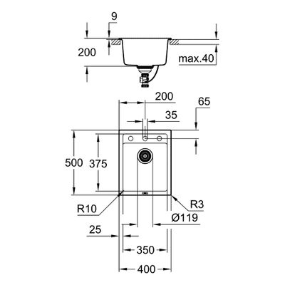 Grohe Kompositspüle K700 31650 1 Becken, 200 x 475 x 500 mm, Farbe granit schwarz Bild 3