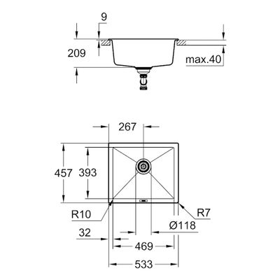 Grohe Kompositspüle K700 Unterbau 31654 1 Becken, 540 mm, Farbe granit grau Bild 3