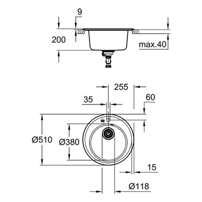 Grohe Kompositspüle K200 31656 1 Becken rund Durchmesser 510 mm, 585 mm, Farbe granit grau Bild 3