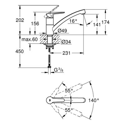 Grohe EH-Spültischbatterie Baüco 31680 flacher Auslauf, Farbe chrom Bild 3
