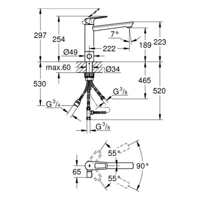 Grohe EH-Spültischbatterie BauLoop mittelhoher Absperrventil, Farbe chrom Bild 3