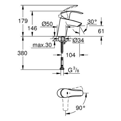 Grohe EH-WT-Batterie Eurosmart 32154_2 S-Size gl. Körper Mittelst. kalt, Farbe chrom Bild 3