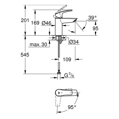 Grohe EH-WT-Batterie Eurosmart 32154_3 S-Size MST kalt glatter Körper, Farbe chrom Bild 3