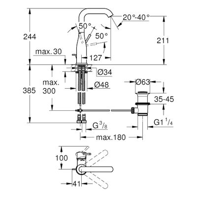 Grohe EH-WT-Batterie Essence 32628_1 L-Size U-Auslauf nickel gebürstet, Farbe nickel Bild 3