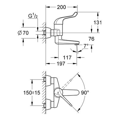 Grohe Sicherheitsmisch-WT-Batt. Euröco Special Wandmontage Ausladung 197 mm, Farbe chrom Bild 3