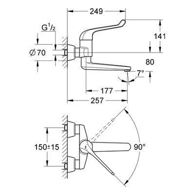Grohe Sicherheitsmisch-WT-Batt. Euröco Special Wandmontage Ausladung 256 mm, Farbe chrom Bild 3