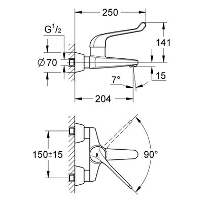 Grohe Sicherheitsmisch-WT-Batt. Euröco Special Wandmontage Gussauslauf, Farbe chrom Bild 3