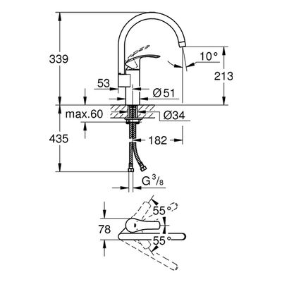 Grohe EH-Spültischbatterie Eurosmart 33202_2 hoher Auslauf, 100 mm, Farbe supersteel Bild 3