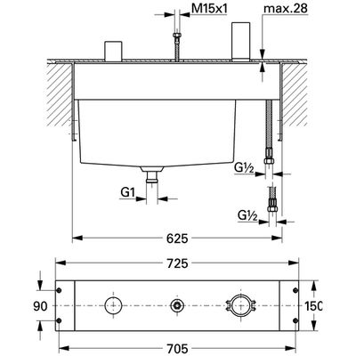 Grohe Dreiloch-Einhebel-Wannenkombinat. Allure Unterbau, für Fliesenbankmontage Bild 3