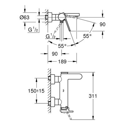 Grohe EH-Wannenbatterie Plus 33553_3 Wandmontage hard graphite gebürstet, Farbe hard graphite Bild 3