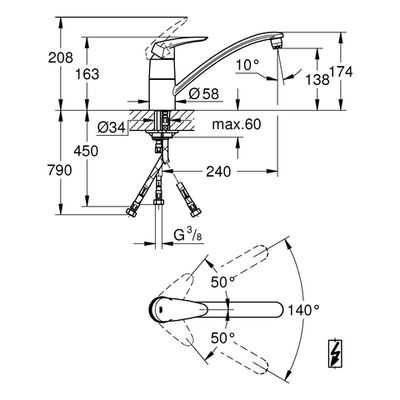 Grohe EH-SPT-Batterie Eurodisc 33771_1 DN 15 Niederdruck, 64 mm, Farbe chrom Bild 3