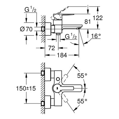 Grohe EH-Wannenbatterie Lineare 33849_1 Wandmontage, 150 x 220 mm, Farbe supersteel Bild 3