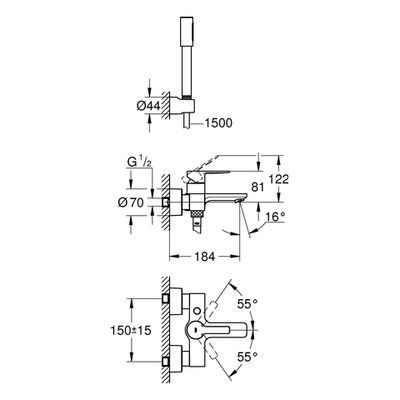 Grohe EH-Wannenbatterie Lineare 33850_1 Wandmontage, mit Brausegarnitur, 190 x 200 mm, Farbe chrom Bild 3
