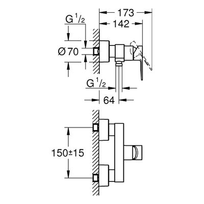 Grohe EH-Brausebatterie Lineare 33865_1 Wandmontage hard graphite gebürstet, Farbe hard graphite Bild 3