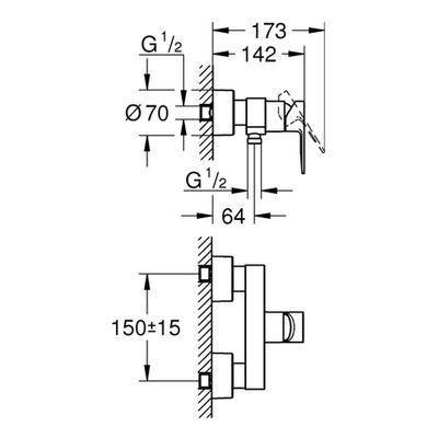 Grohe EH-Brausebatterie Lineare 33865_1 Wandmontage, 145 x 160 mm, Farbe supersteel Bild 3