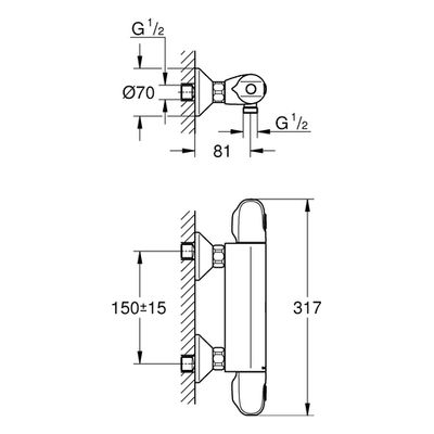 Grohe THM-Brausebatterie Grohtherm 1000 34143_3 Wandmontage eigensicher, Farbe silberfarben Bild 3