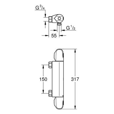 Grohe THM-Brausebatterie Grohtherm 1000 34146_3, ohne Anschlüsse, Farbe silberfarben Bild 3