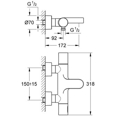 Grohe THM-Wannenbatt. Grohtherm 3000 C Aufputz-Montage, 100 x 200 mm, Farbe silberfarben Bild 3
