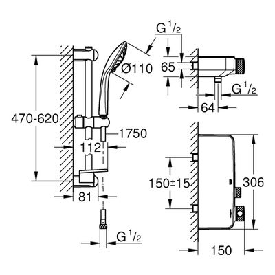Grohe THM-Brausebatt. Grohtherm Smart Control 34720 Brausegarnitur 600 mm, 200 x 280 mm, Farbe chrom Bild 3