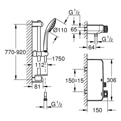 Grohe THM-Brausebatt. Grohtherm Smart Control Brausegarnitur 900 mm, 200 x 280 mm, Farbe chrom Bild 3