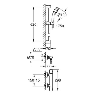 Grohe THM-Brausebatterie Grohtherm 800 C, mit Brausegarnitur 600 mm, Farbe chrom Bild 3