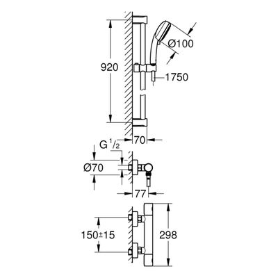 Grohe THM-Brausebatterie Grohtherm 800 C, mit Brausegarnitur 900 mm, Farbe chrom Bild 3