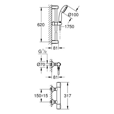Grohe THM-Brausebatterie Grohtherm 500, mit Brausegarnitur 600 mm, Farbe chrom Bild 3