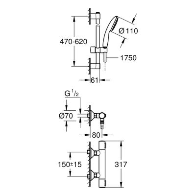 Grohe THM-Brausebatterie Grohtherm 500 34796_1, mit Brausegarnitur 600 mm, Farbe chrom Bild 3