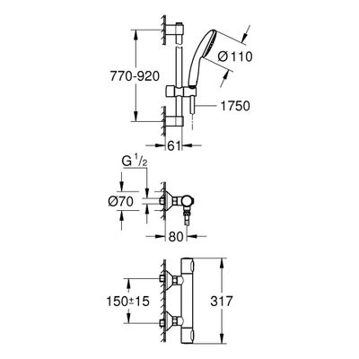 Grohe THM-Brausebatterie Grohtherm 500 34797_1, mit Brausegarnitur 900 mm, Farbe chrom Bild 3
