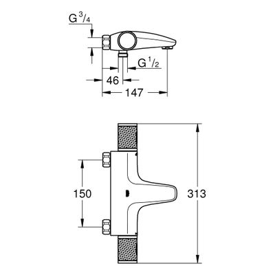 Grohe THM-Wannenbatterie Grohtherm 1000 Performance, ohne Anschlüsse, Farbe chrom Bild 3