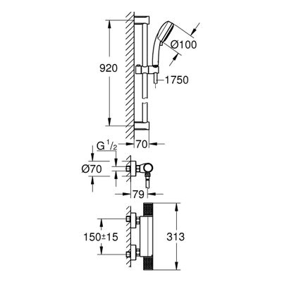 Grohe THM-Brausebatterie Grohtherm 1000 Performance Brausegrt. 900 mm, Farbe chrom Bild 3