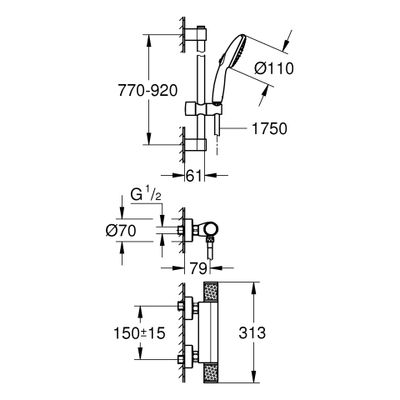Grohe THM-Brausebatterie Grohtherm 1000 Performance 34835_1 Br.-grt. 900 mm, Farbe chrom Bild 3