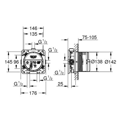 Grohe Universal Unterputz-Einbaukörper Rapido SmartBox, mit 3 Abgaengen, DN 15 Bild 2