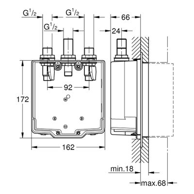 Grohe UP-Einbaukasten Eurosmart CT, mit Mischung, für Selbstschluss-FMS, Farbe hard graphite Bild 2