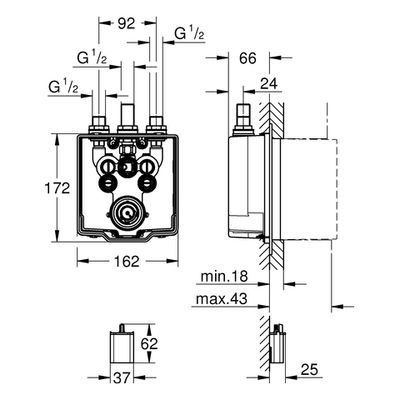 Grohe UP-Körper Eurosmart CE, für Brause 6 V therm. Mischung, für 36456 Bild 3