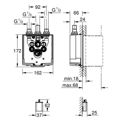 Grohe UP-Körper Eurosmart CE 6 V, für IR-FMS 36463, Farbe chrom Bild 3