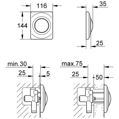 Grohe Urinal-Betätigung Surf, mit Druckknopfbetaetigung, matt, 144 x 116 x 35 mm, Farbe chrom Bild 3