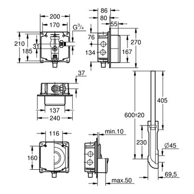 Grohe WC-Druckspüler DALclassic 680 für Wandeinbau, ohne Abdeckplatte, 142 x 295 mm Bild 3