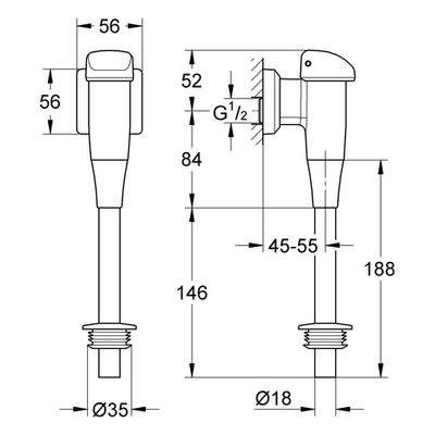 Grohe Urinal-Spüler DN 15 Aufputz, mit Rosette Spülrohr Innenverbind, 47 x 130 mm, Farbe chrom Bild 3