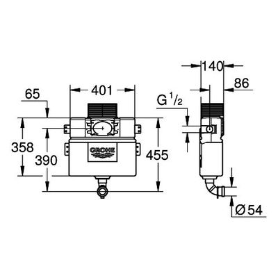 Grohe WC-Wandeinbau-Spülkasten 0,82 m Bauhöhe Spülmenge 6 - 9 Liter, 455 x 415 x 140 mm Bild 3