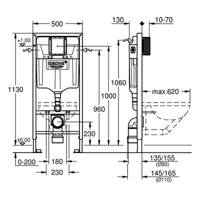Grohe WC-Element Rapid SL, Bauhöhe 1130 mm, Spülkasten GD2 kl. Rev.-Öffnung, 1130 x 500 mm, Farbe blau Bild 3