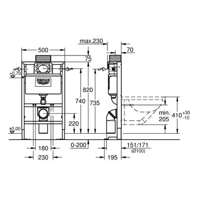 Grohe WC-Element Rapid SL BH 0,82m SPK 6-9l freistehende Montage, 80 x 20 mm Bild 3
