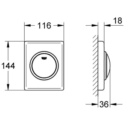 Grohe Urinal-Betätigung Skate 38595, mit Druckknopfbetaetigung, alpin, 144 x 116 mm, Farbe weiß Bild 2
