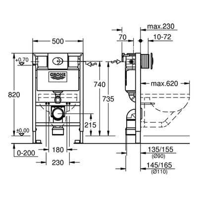 Grohe WC-Set Rapid SL BH 0,82m, mit Wandwinkel / Betätigung Skate Air, 17 x 52 mm, Farbe silberfarben Bild 3